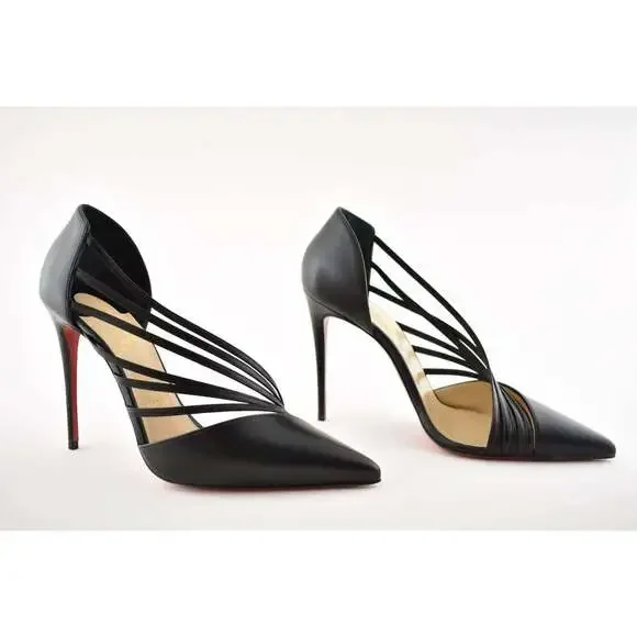 Christian Louboutin Antinorina 100 Black Leather Strappy Pointed Heel Pump 40.5 - Picture 4 of 8